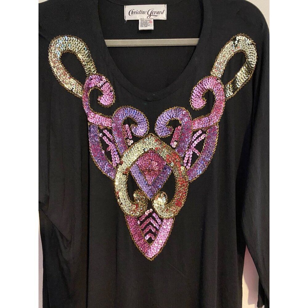 Vintage Christine Gerard Sequin Embellished Black Rayon Top & Skirt Set M - Picture 7 of 15
